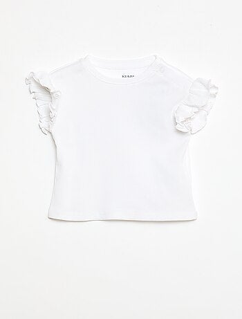 T-shirt canelado de mangas curtas com folhos