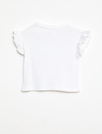 T-shirt canelado de mangas curtas com folhos