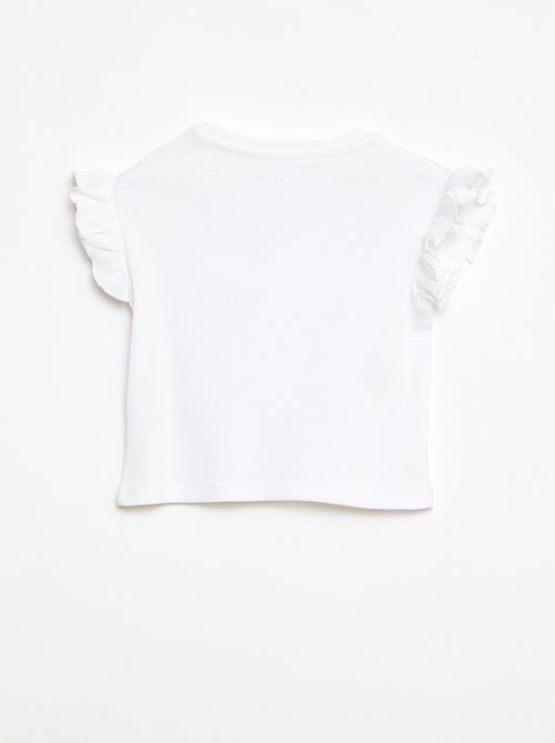 T-shirt canelado de mangas curtas com folhos - Kiabi