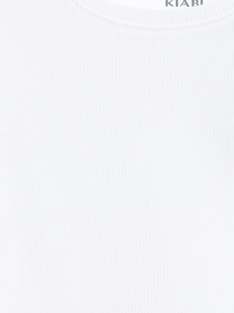 T-shirt canelado de mangas curtas com folhos Branco - Kiabi