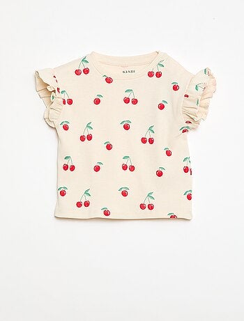 T-shirt canelado de mangas curtas com folhos