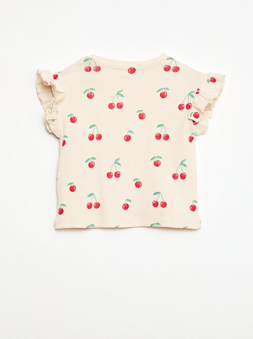 T-shirt canelado de mangas curtas com folhos - Kiabi