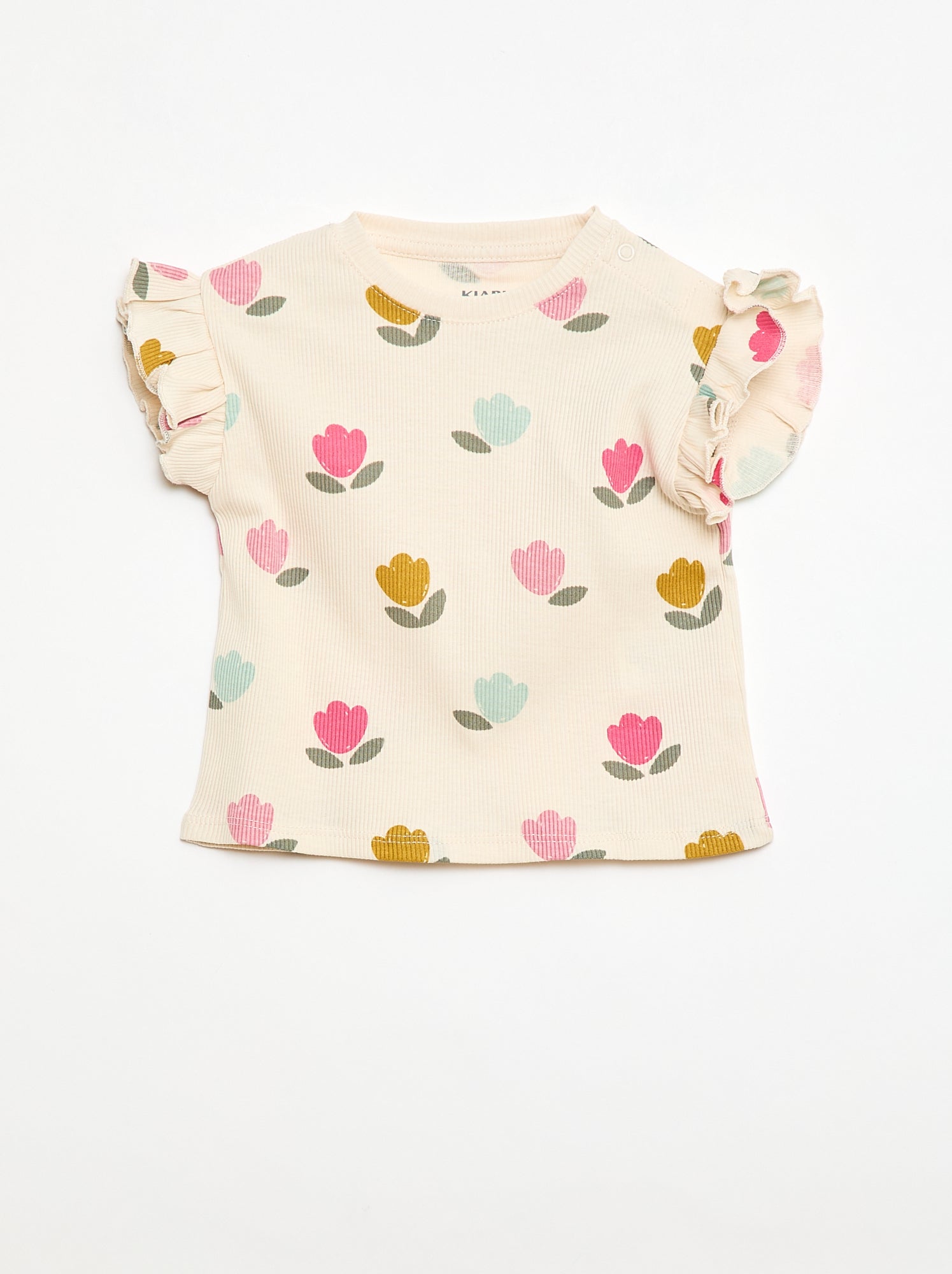 T-shirt canelado de mangas curtas com folhos