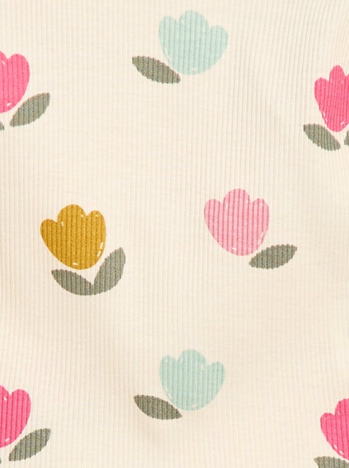 T-shirt canelado de mangas curtas com folhos - Kiabi