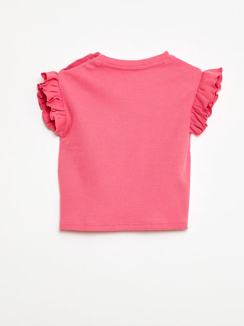 T-shirt canelado de mangas curtas com folhos - Kiabi T-shirt canelado de mangas curtas com folhos - Kiabi