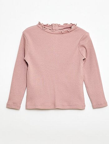 T-shirt canelado com gola ondulada