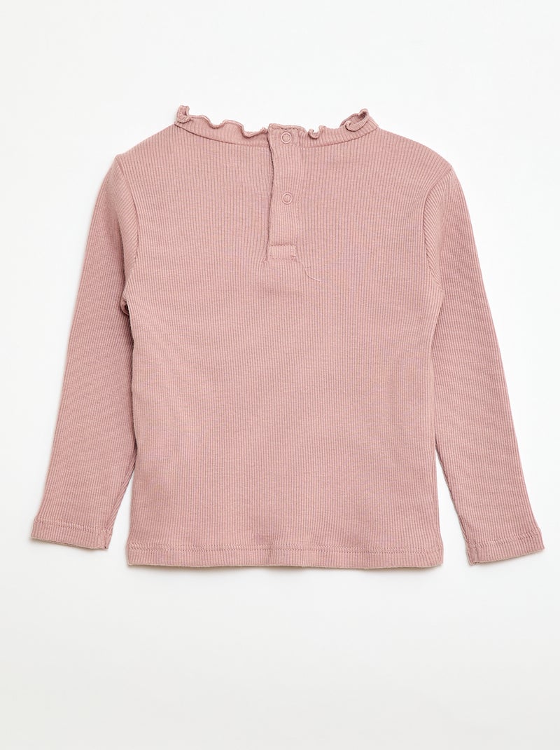 T-shirt canelado gola ondulada Rosa - Kiabi