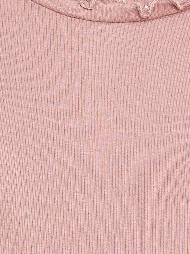 T-shirt canelado gola ondulada Rosa - Kiabi