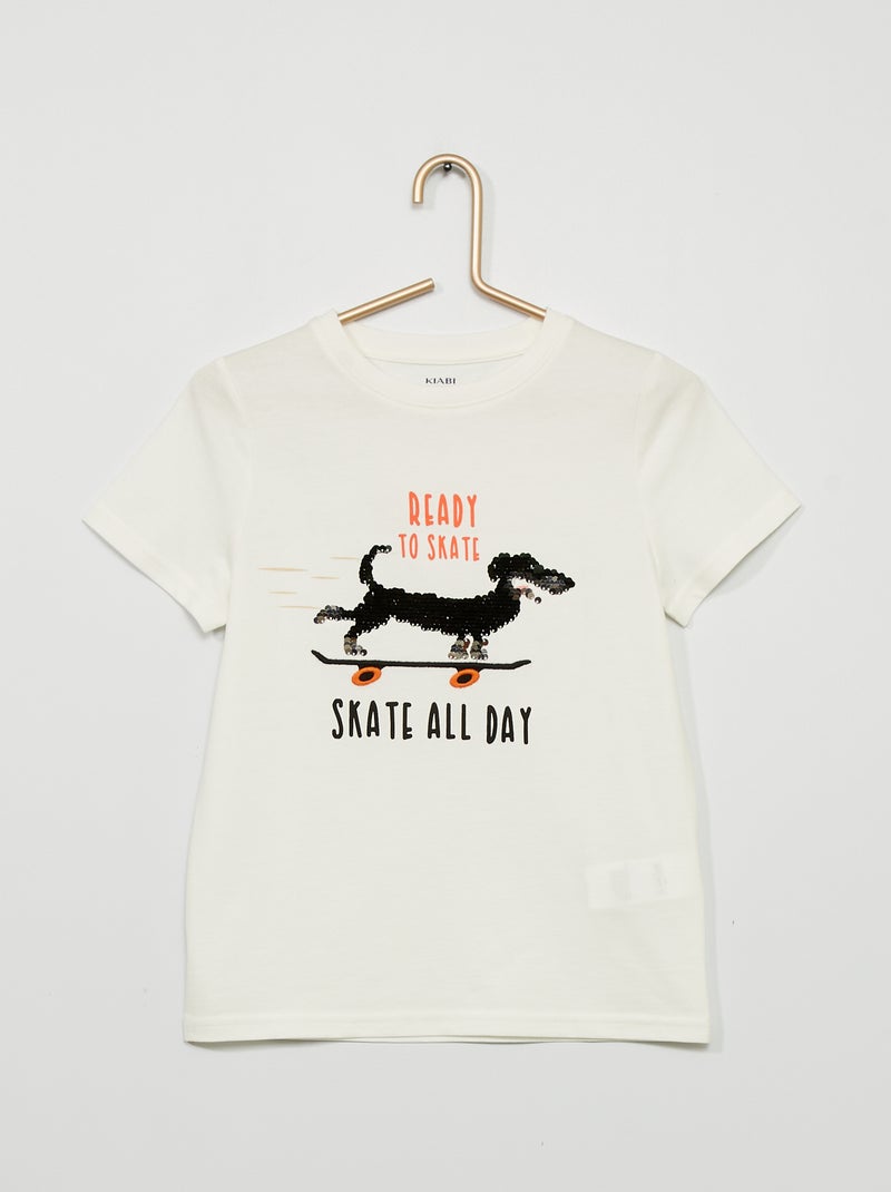 T-shirt 'cão' com lantejoulas reversíveis BEGE - Kiabi