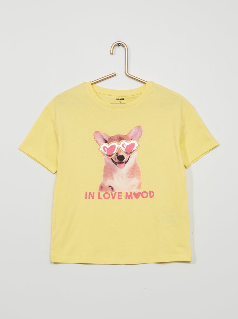 T-shirt 'cão' de gola redonda AMARELO - Kiabi