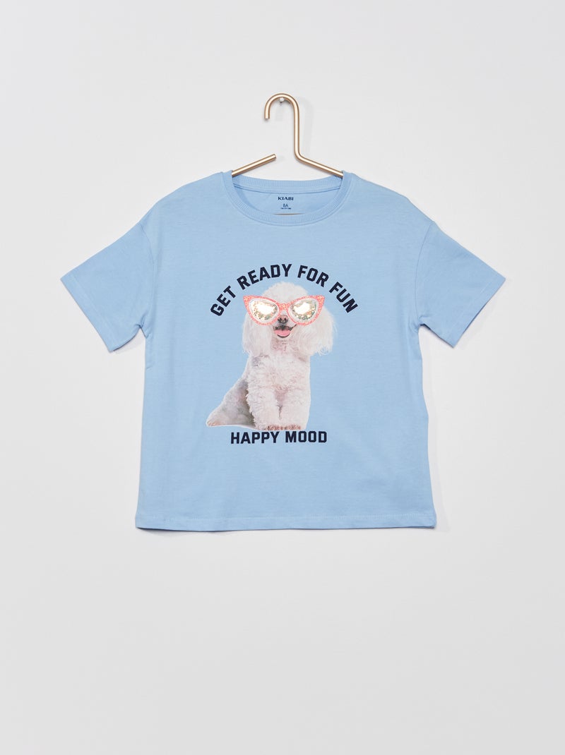 T-shirt 'cão' de gola redonda AZUL - Kiabi
