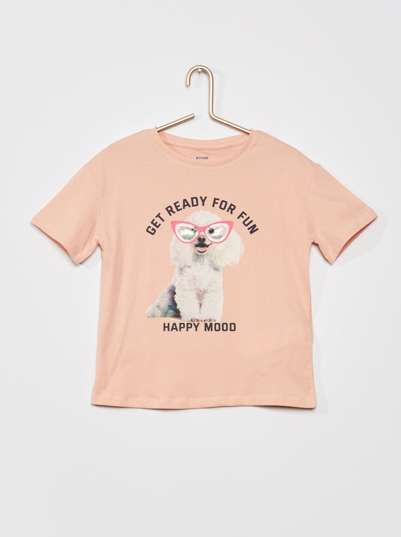 T-shirt 'cão' de gola redonda ROSA - Kiabi