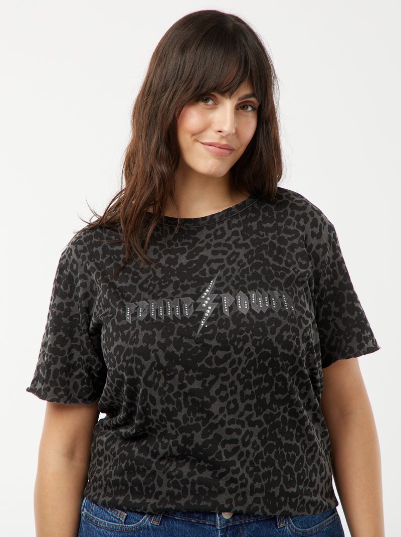 T-shirt 'Carmakoma' com estampado e motivo de leopardo PRETO - Kiabi