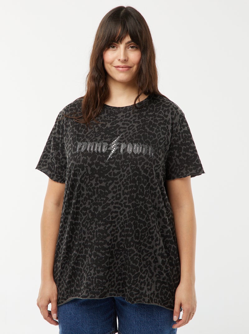 T-shirt 'Carmakoma' com estampado e motivo de leopardo PRETO - Kiabi