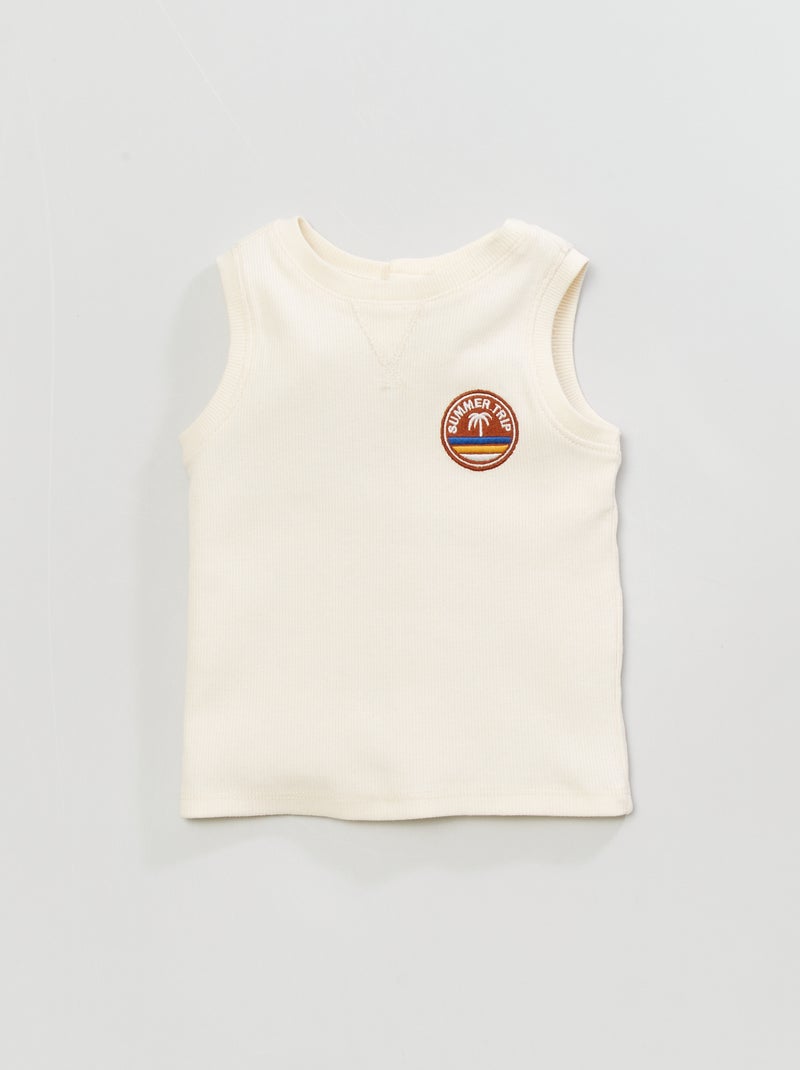 T-shirt caveada canelada com decote redondo MARROM - Kiabi
