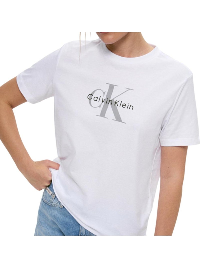 T-Shirt Clássica Branca Calvin Klein Hero para Mulher Branco - Kiabi