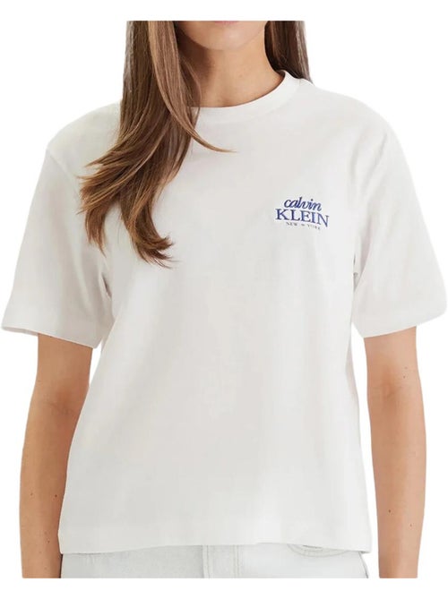T-shirt clássica branca calvin klein jeans para mulher - Kiabi