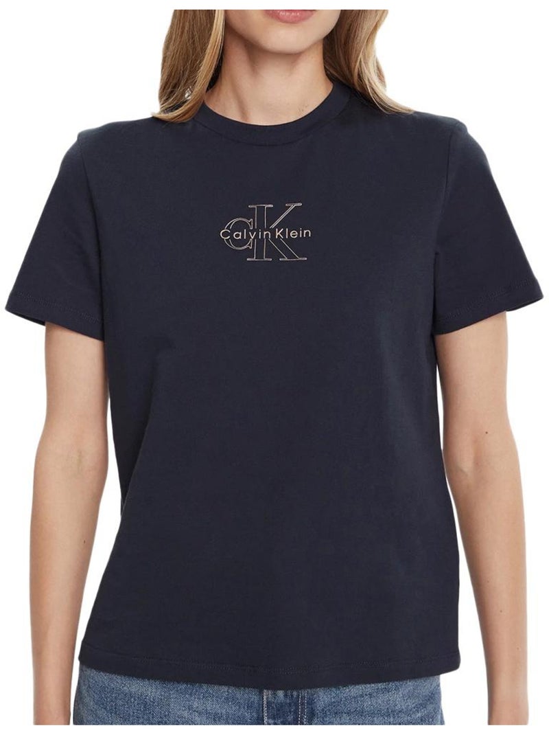 T-Shirt Clássica Calvin Klein Jeans para Mulher Azul-marinho - Kiabi