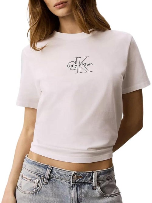 T-Shirt Clássica Calvin Klein Jeans para Mulher Branco/Preto - Kiabi T-Shirt Clássica Calvin Klein Jeans para Mulher Branco/Preto - Kiabi