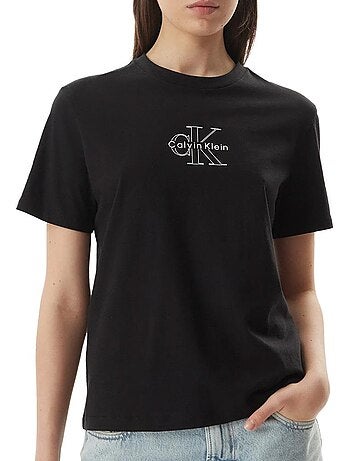T-shirt Clássica Calvin Klein Jeans para Mulher, Preta, Tamanho 12