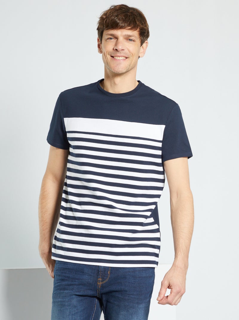 T-shirt color-block às riscas AZUL - Kiabi