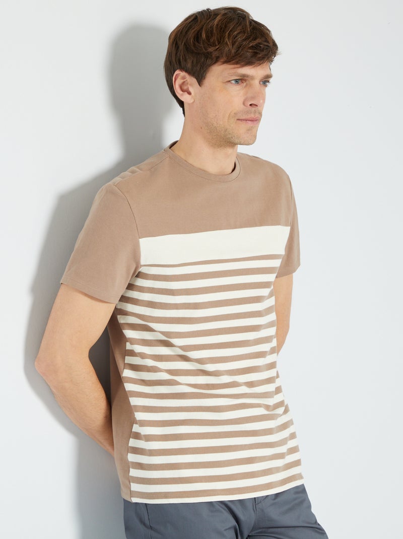 T-shirt color-block às riscas BEGE - Kiabi