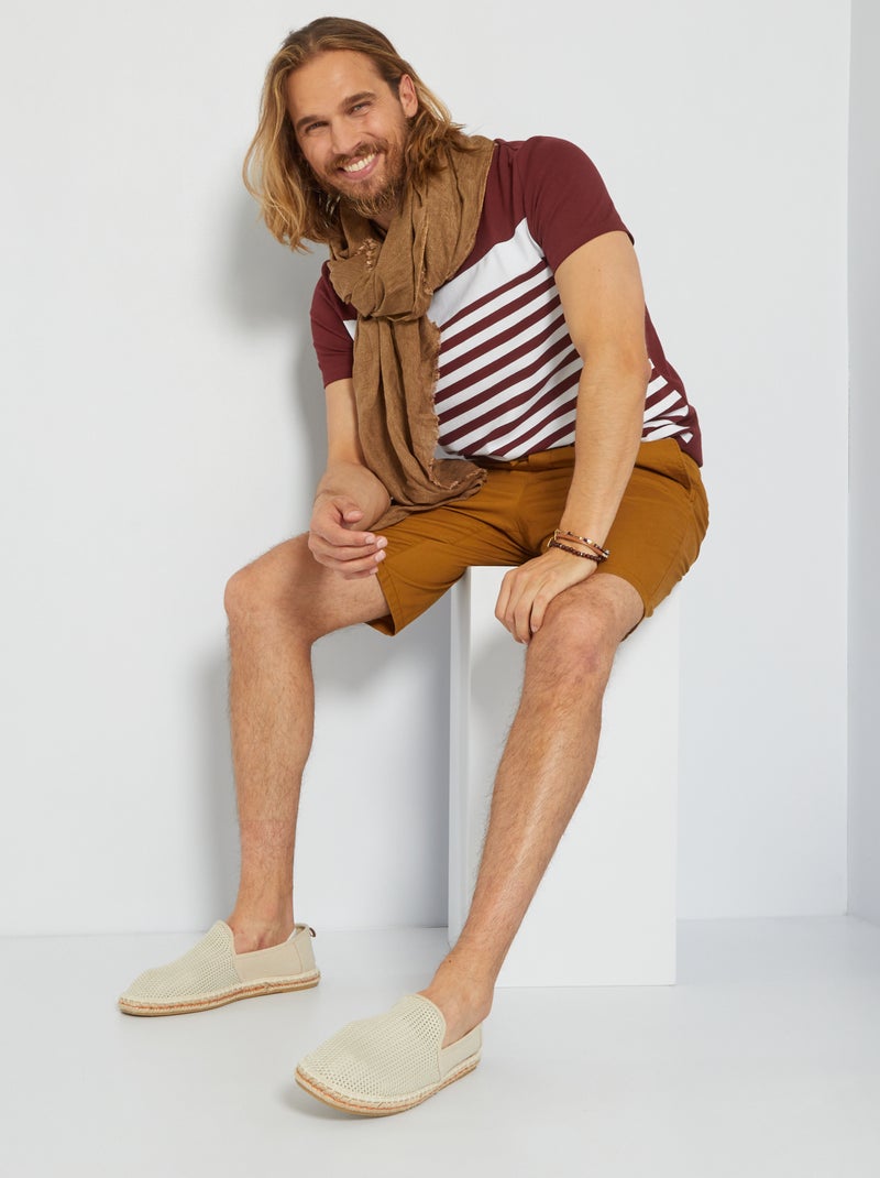 T-shirt color-block às riscas Castanho - Kiabi