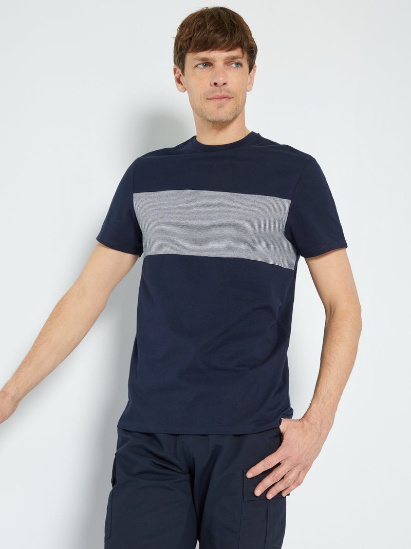 T-shirt color block com riscas frontais Azul Marinho - Kiabi