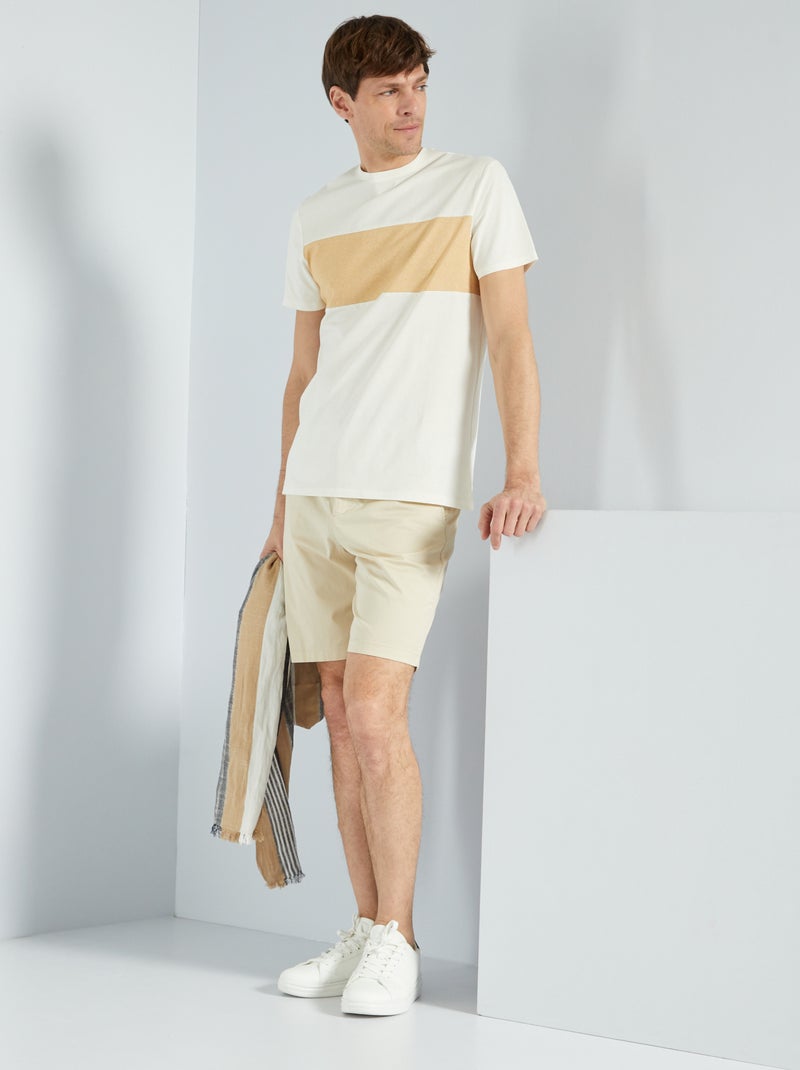 T-shirt color block com riscas frontais BEGE - Kiabi