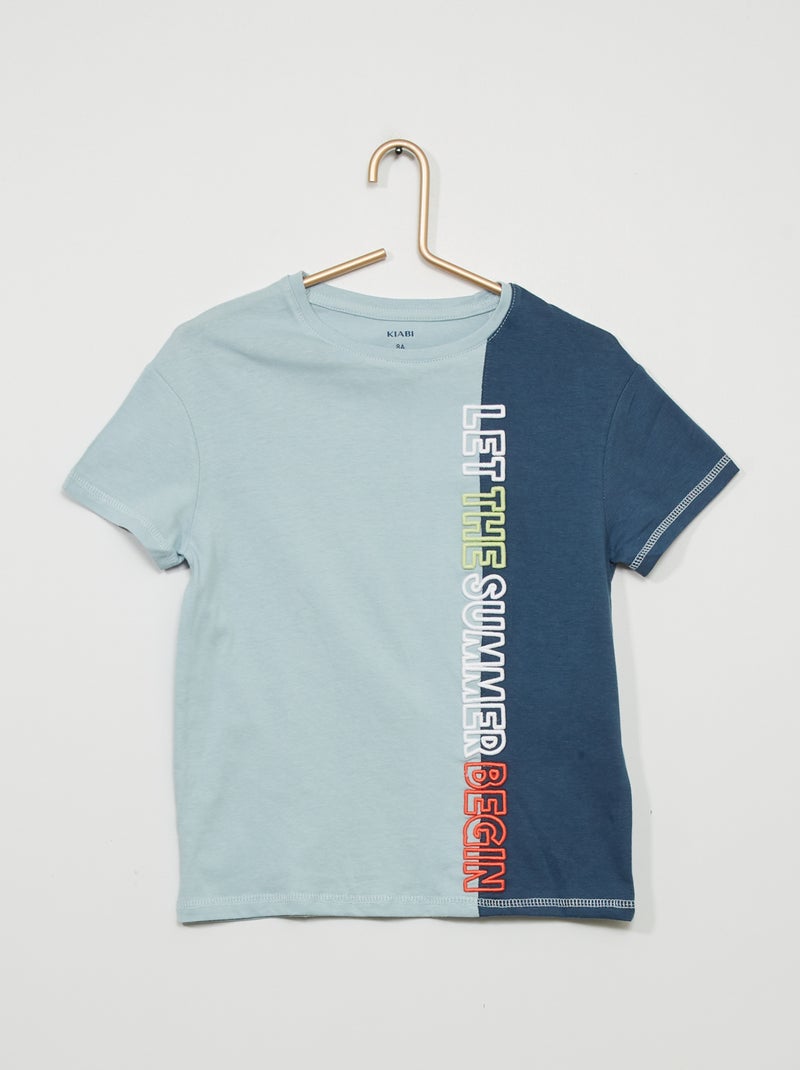 T-shirt color-block de gola redonda AZUL - Kiabi