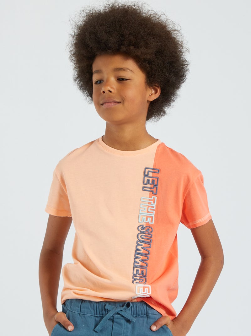 T-shirt color-block de gola redonda LARANJA - Kiabi
