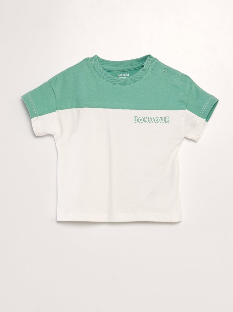 T-shirt color-block de gola redonda VERDE - Kiabi