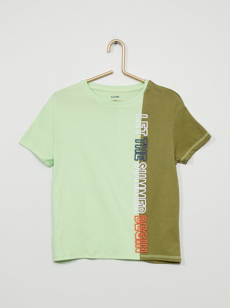 T-shirt color-block de gola redonda VERDE - Kiabi