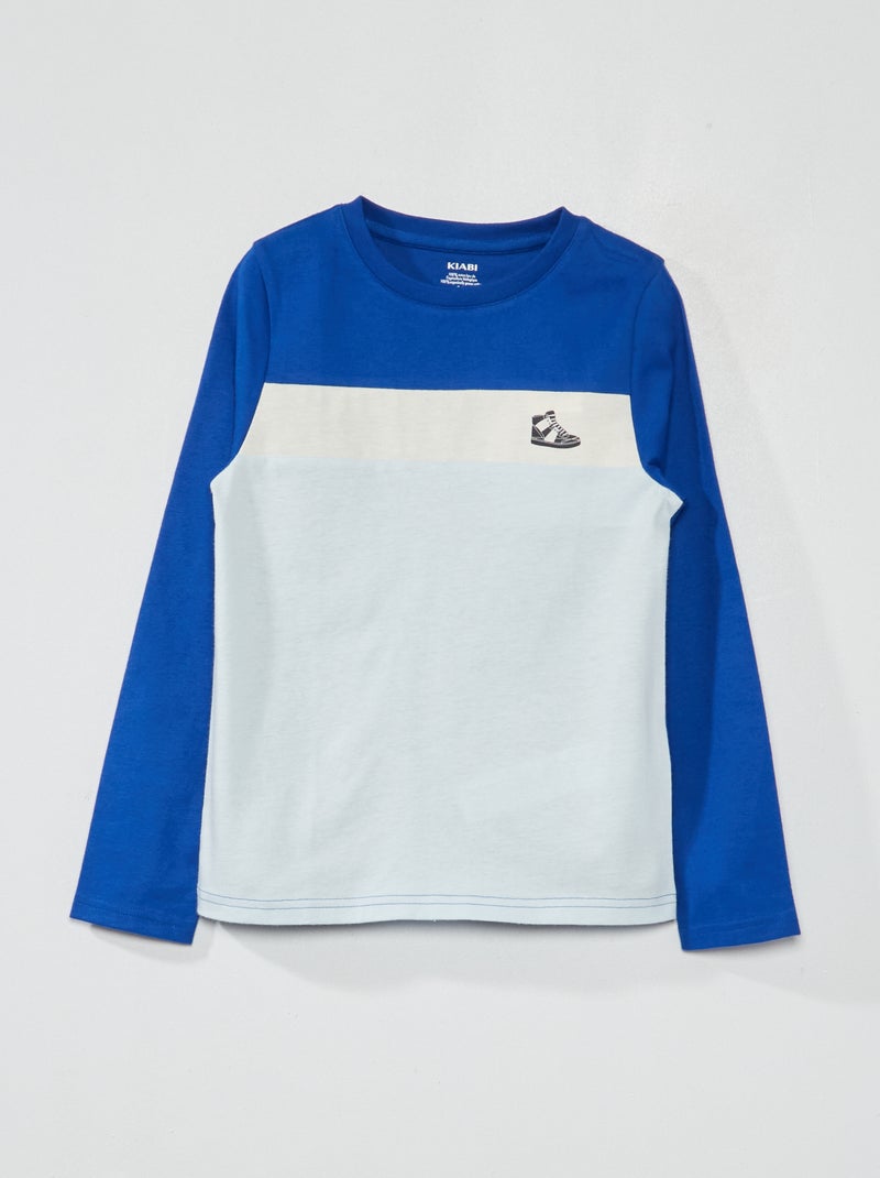 T-shirt color-block de manga comprida AZUL - Kiabi