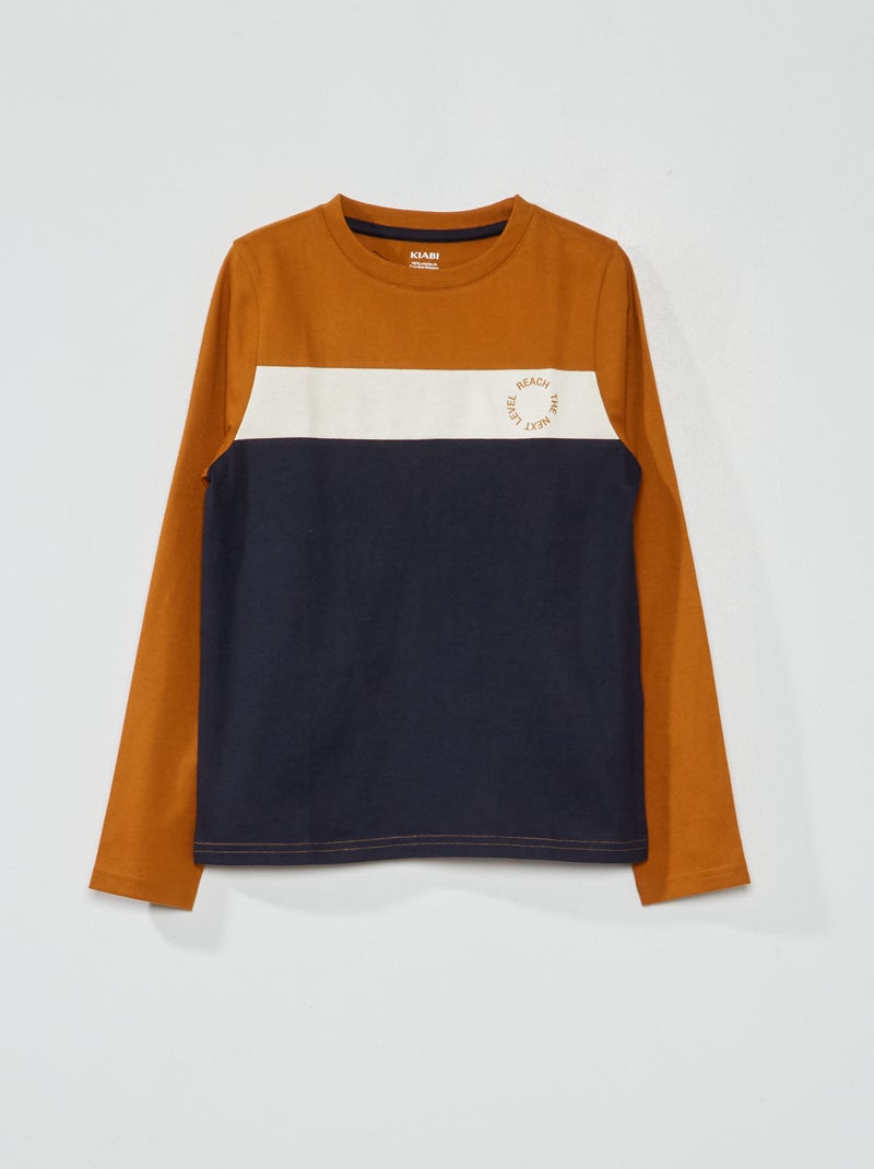 T-shirt color-block de manga comprida CASTANHO - Kiabi