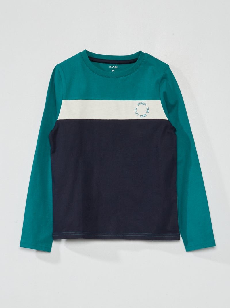 T-shirt color-block de manga comprida VERDE - Kiabi