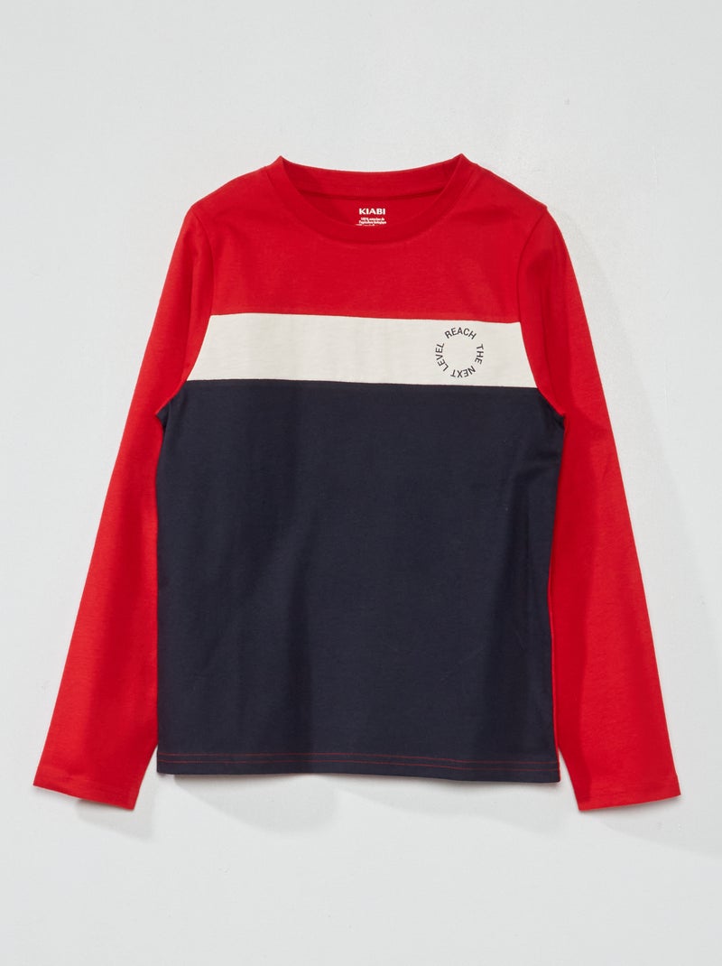 T-shirt color-block de manga comprida VERMELHO - Kiabi