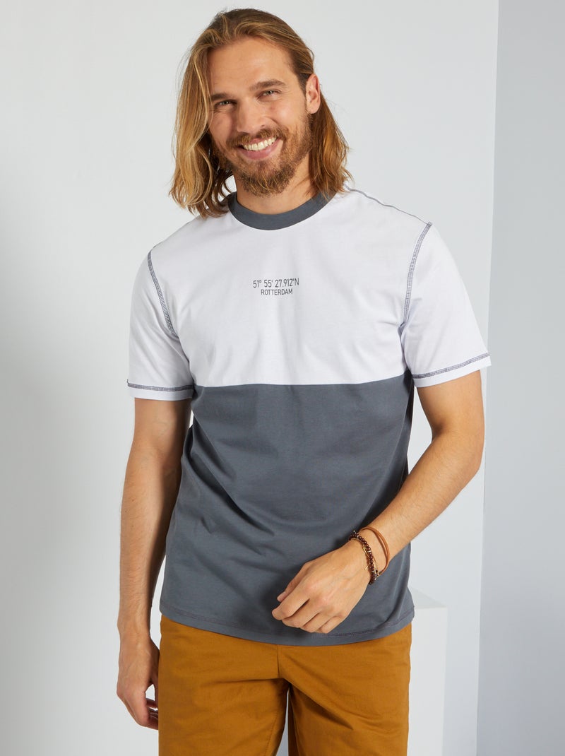 T-shirt color-block em jersey CINZA - Kiabi
