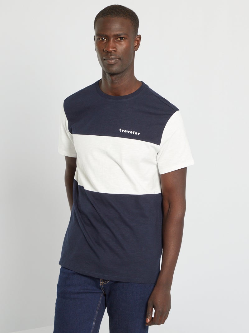 T-shirt color-block em malha jersey AZUL - Kiabi