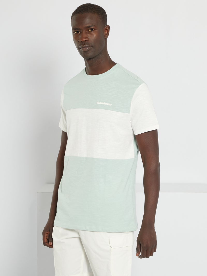 T-shirt color-block em malha jersey BRANCO - Kiabi
