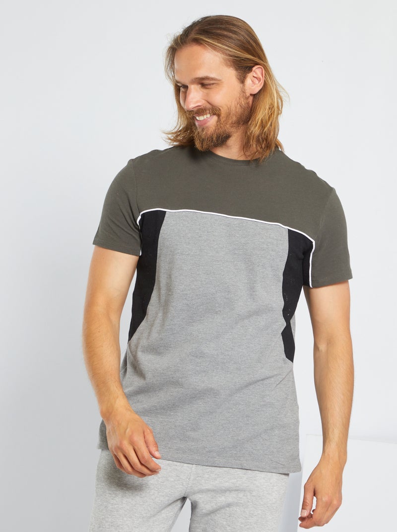 T-shirt color-block em piqué de algodão CAQUI - Kiabi
