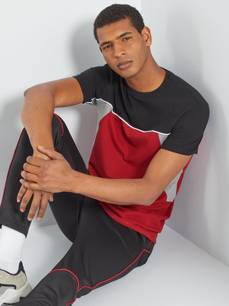 T-shirt color-block em piqué de algodão VERMELHO - Kiabi