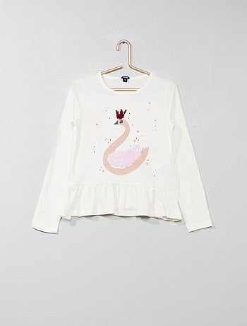 Menina 3-12 anos - T-shirt com aba 'cisne' - Kiabi