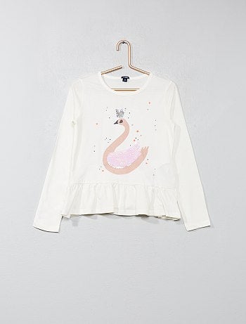 Menina 3-12 anos - T-shirt com aba 'cisne' - Kiabi