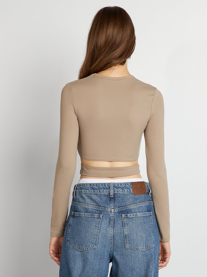 T-shirt com abertura atrás BEGE - Kiabi