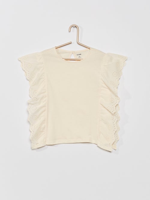 T-shirt com acabamentos em bordado inglês - Kiabi
