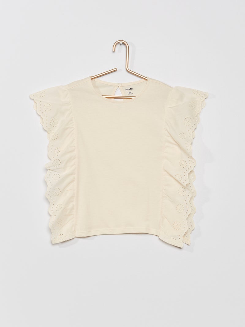 T-shirt com acabamentos em bordado inglês BRANCO - Kiabi