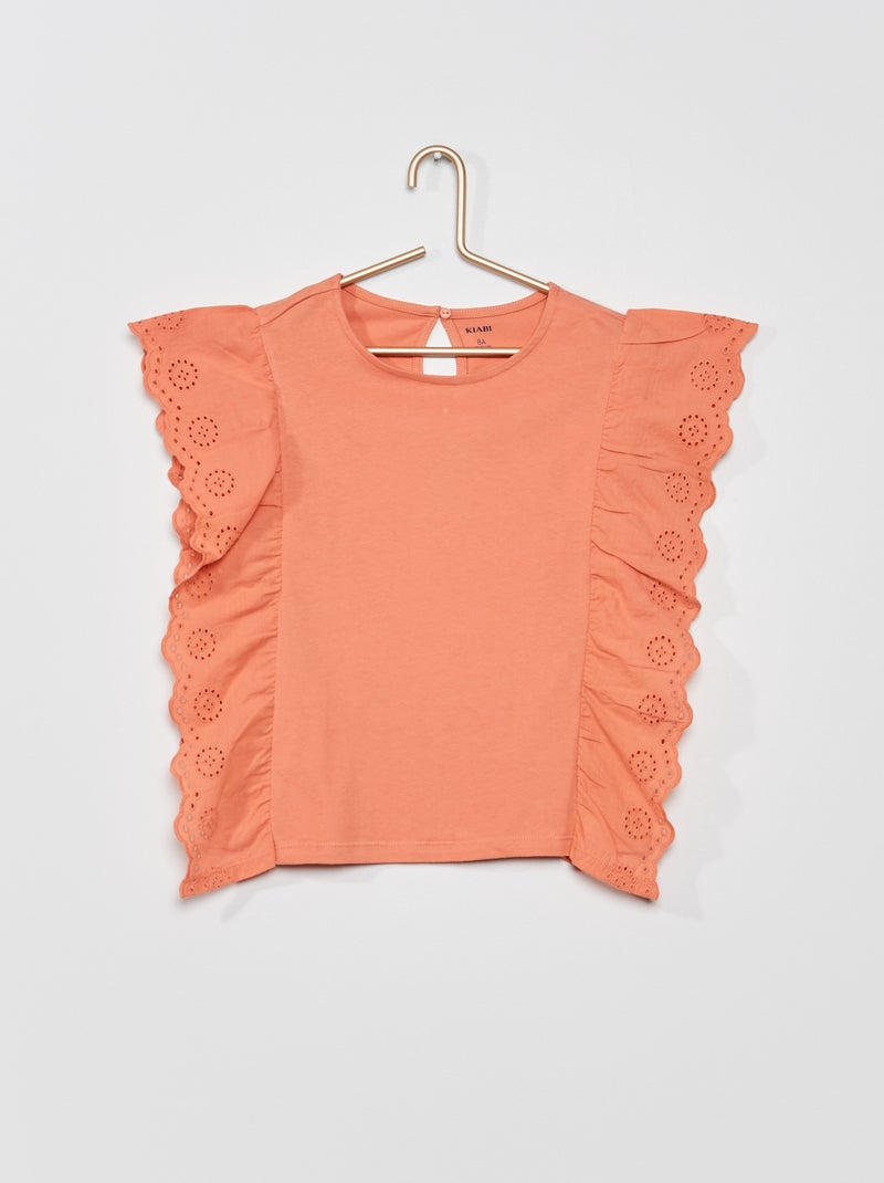 T-shirt com acabamentos em bordado inglês LARANJA - Kiabi