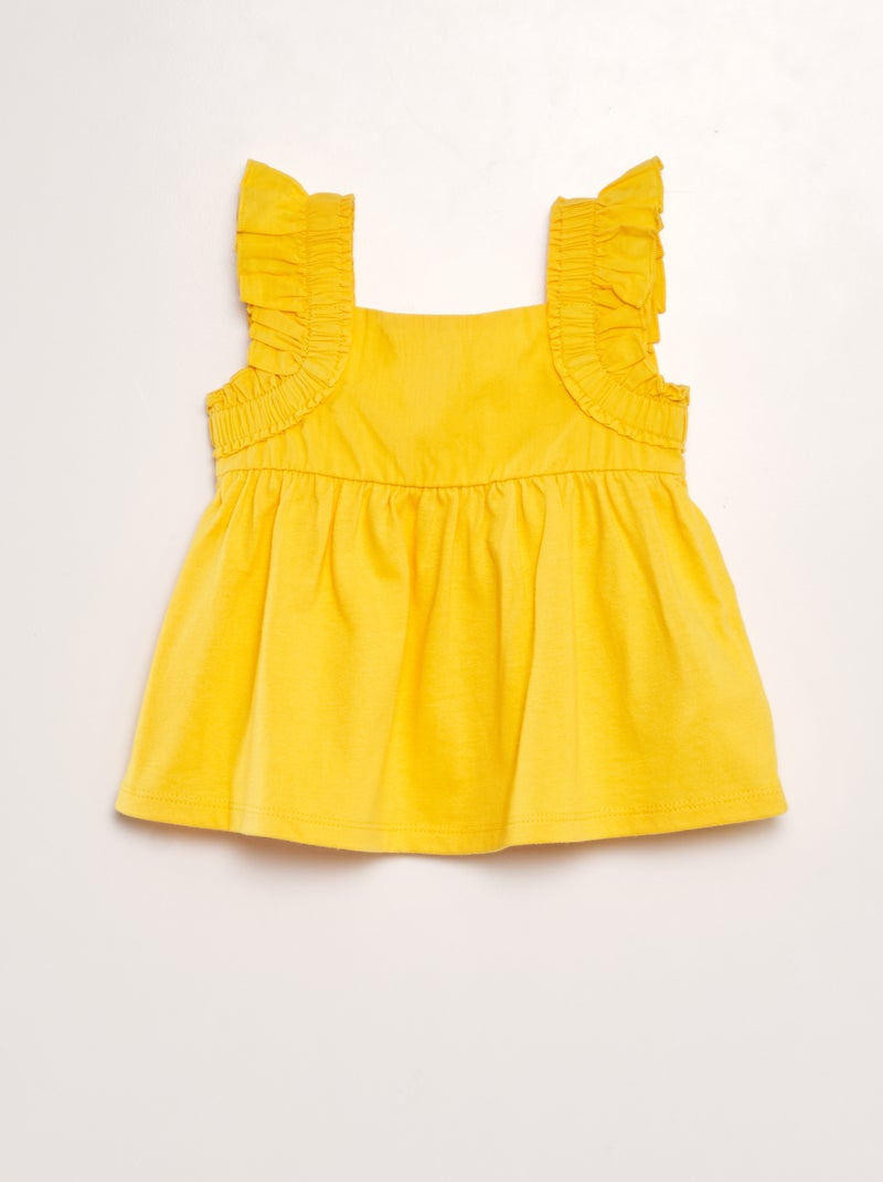 T-shirt com alças com folhos AMARELO - Kiabi