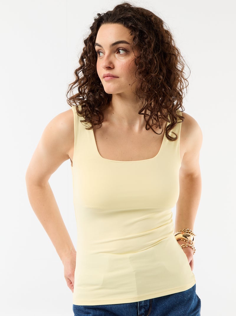 T-shirt com alças largas e gola quadrada Amarelo - Kiabi